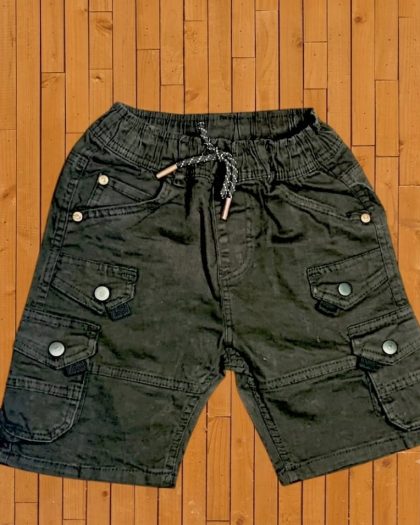 Black cargo shorts for boys with drawstring waist and multiple utility pockets