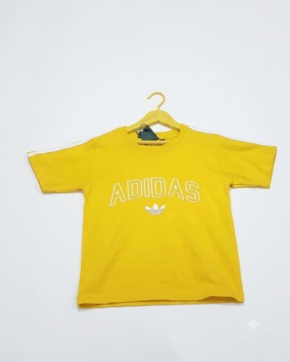 Yellow sports T-shirt with Adidas-style front logo and short sleeves