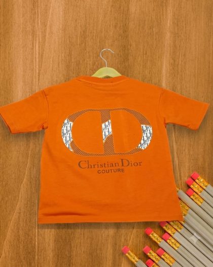 Orange graphic T-shirt for boys with Christian Dior Couture text and monogram print
