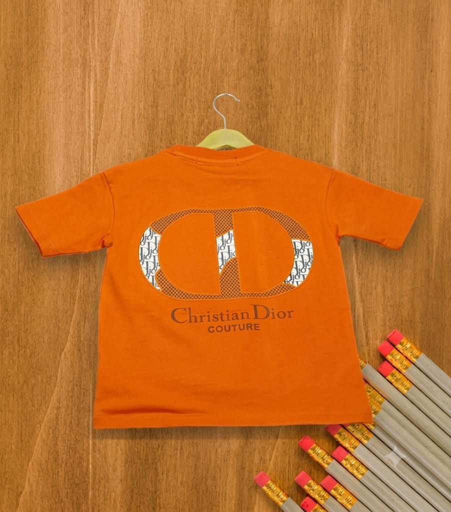 Orange graphic T-shirt for boys with Christian Dior Couture text and monogram print