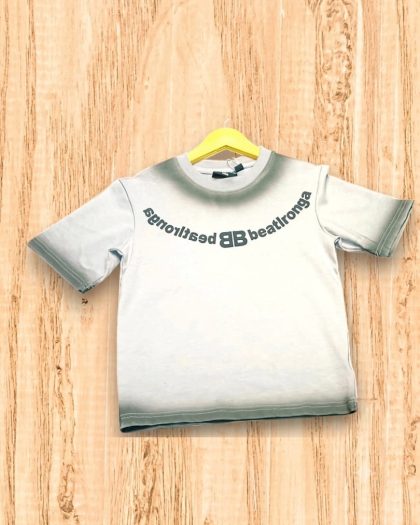 Light grey graphic T-shirt for boys with black text print and short sleeves